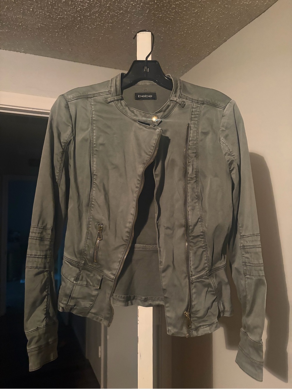 Y2K bebe Olive Green Moto Peplum Jacket